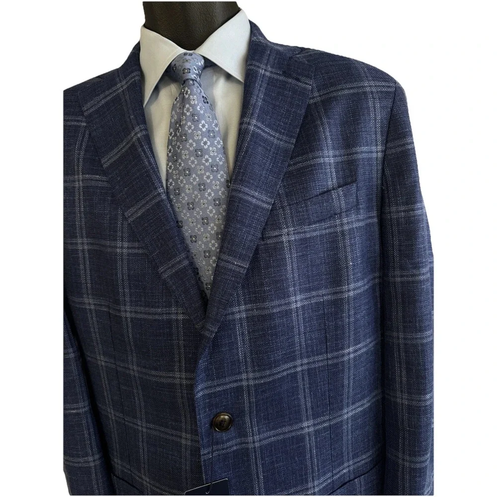 NWT Peter Millar Sport Coat Blazer Wool Silk Linen ATL‎ Blue Plaid 44 Long $1295